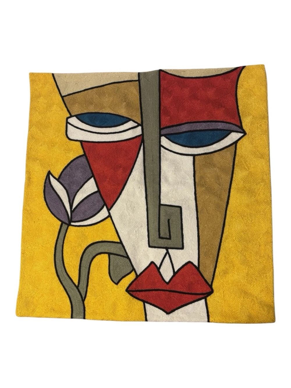 Abstract Modern Face Wall Art Pillow Cover in Yellow and Red with Down Pillow